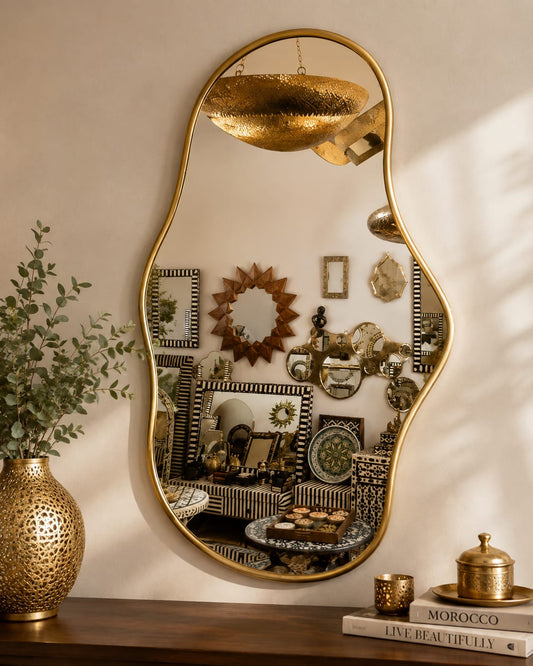 Handcrafted Moroccan Organic Gold Freeform Wall Mirror