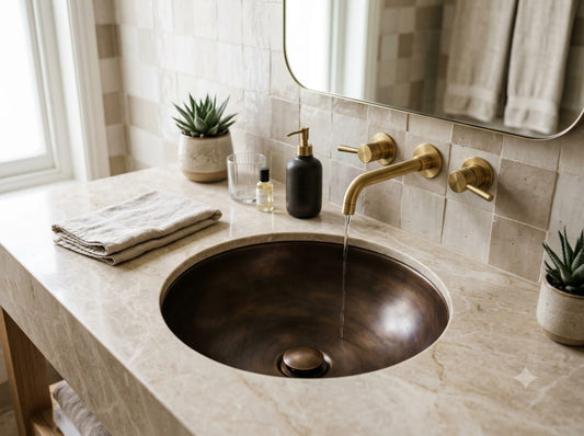 40cm solid bronze undermount basin with wall-mounted brass faucet – Sahara Collection Australia