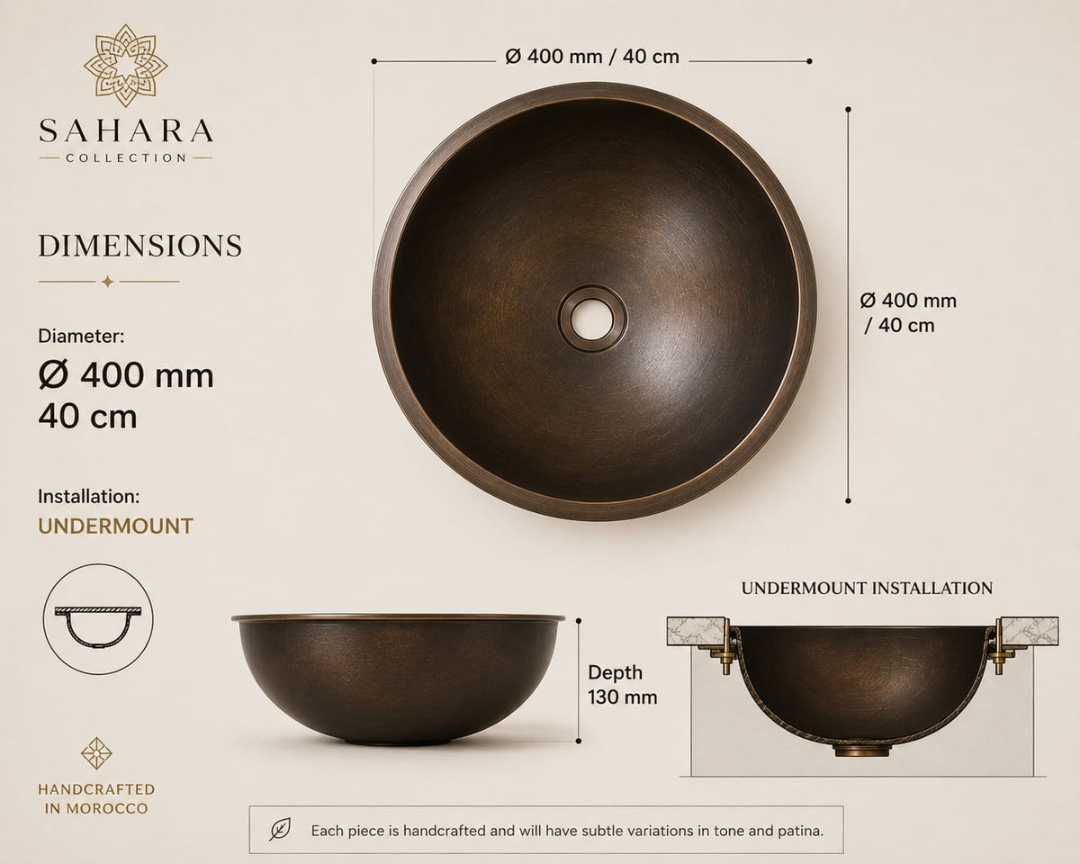 40cm solid bronze undermounts basin dimensions and installation guide – Sahara Collection