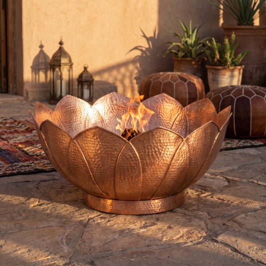 Moroccan Lotus Hand-Hammered Copper Fire Pit – 40 cm