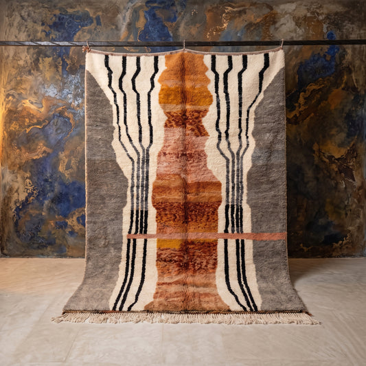 Handmade Moroccan Berber Wool Rug | Organic Earth-Tone Abstract Area Rug | Luxury Terracotta Artisan Carpet
