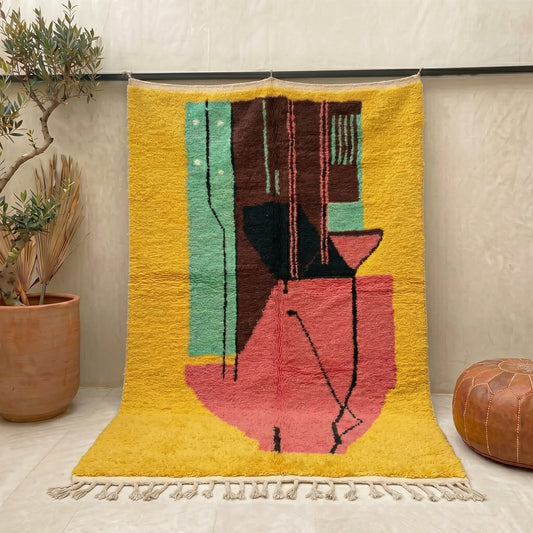 Abstract Geometric Berber Rug | Handmade Moroccan Wool Area Rug | Modern Colorful Carpet | Custom Size Available