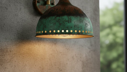 Perforated Copper Wall Sconce | Verdigris Patina Moroccan Lamp | Handmade Boho Wall Light | Rustic Industrial Sconce | Unique Artisan Lighting