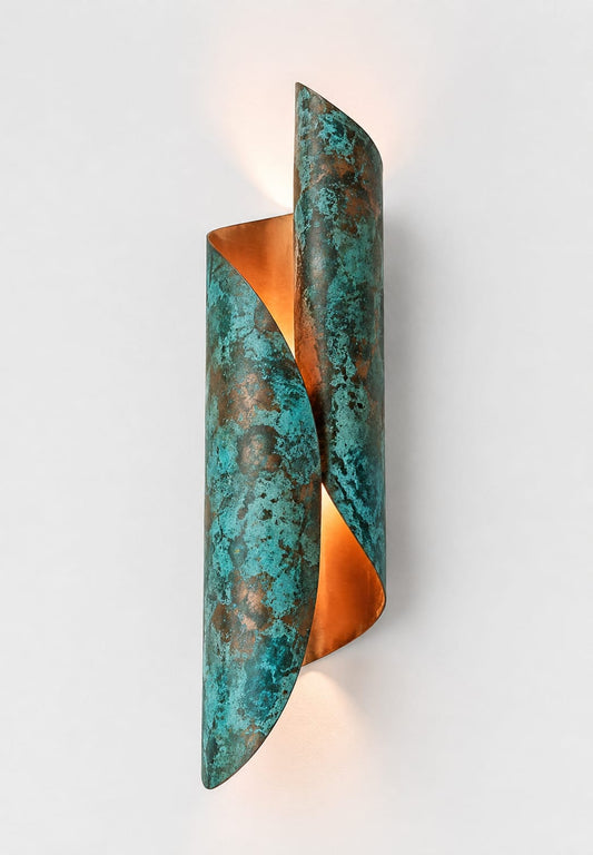 Handcrafted Verdigris Copper Wall Sconce | Modern Moroccan Patina Wall Light | Luxury Artisan Indoor Wall Lamp
