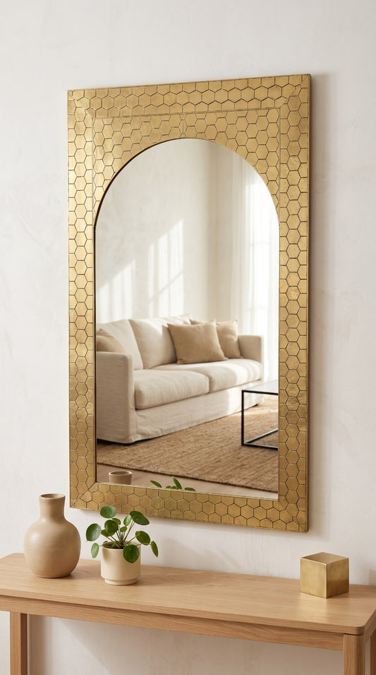 Handcrafted Moroccan Arched Mirror – Gold Artisan Wall Mirror