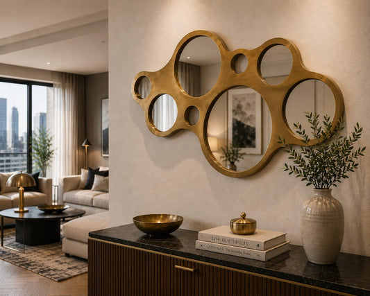 Handcrafted Moroccan Gold Multi-Circle Wall Mirror – Artisan Statement Mirror