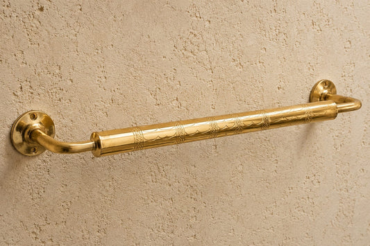 Moroccan Hand-Engraved Solid Brass Towel Rail | Artisan Bathroom Accessory