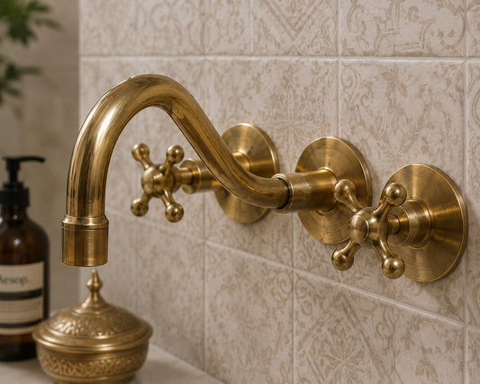Handcrafted Moroccan Solid Brass Wall-Mounted Faucet | Unlacquered Brass
