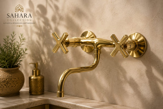 Handcrafted Moroccan Brass Wall-Mounted Faucet – Cross Handles