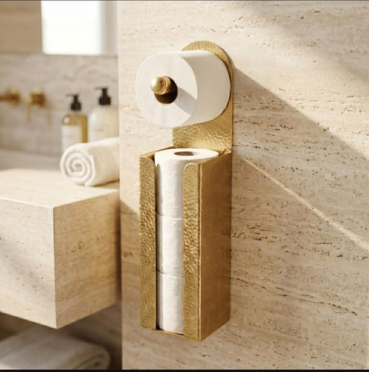 Handcrafted Moroccan Hammered Brass Toilet Paper Holder & Storage
