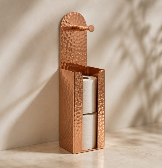 Handcrafted Moroccan Hammered Copper Toilet Paper Holder & Storage