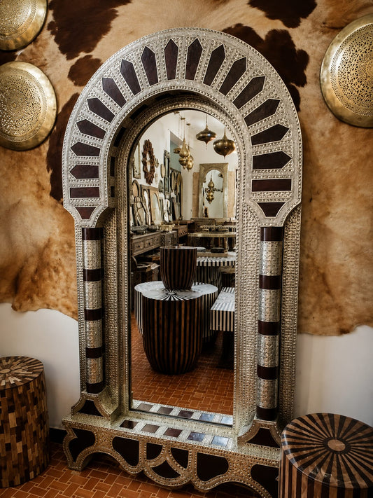 Luxury Moroccan Door Mirror – Handcrafted Metal & Leather Statement Mirror