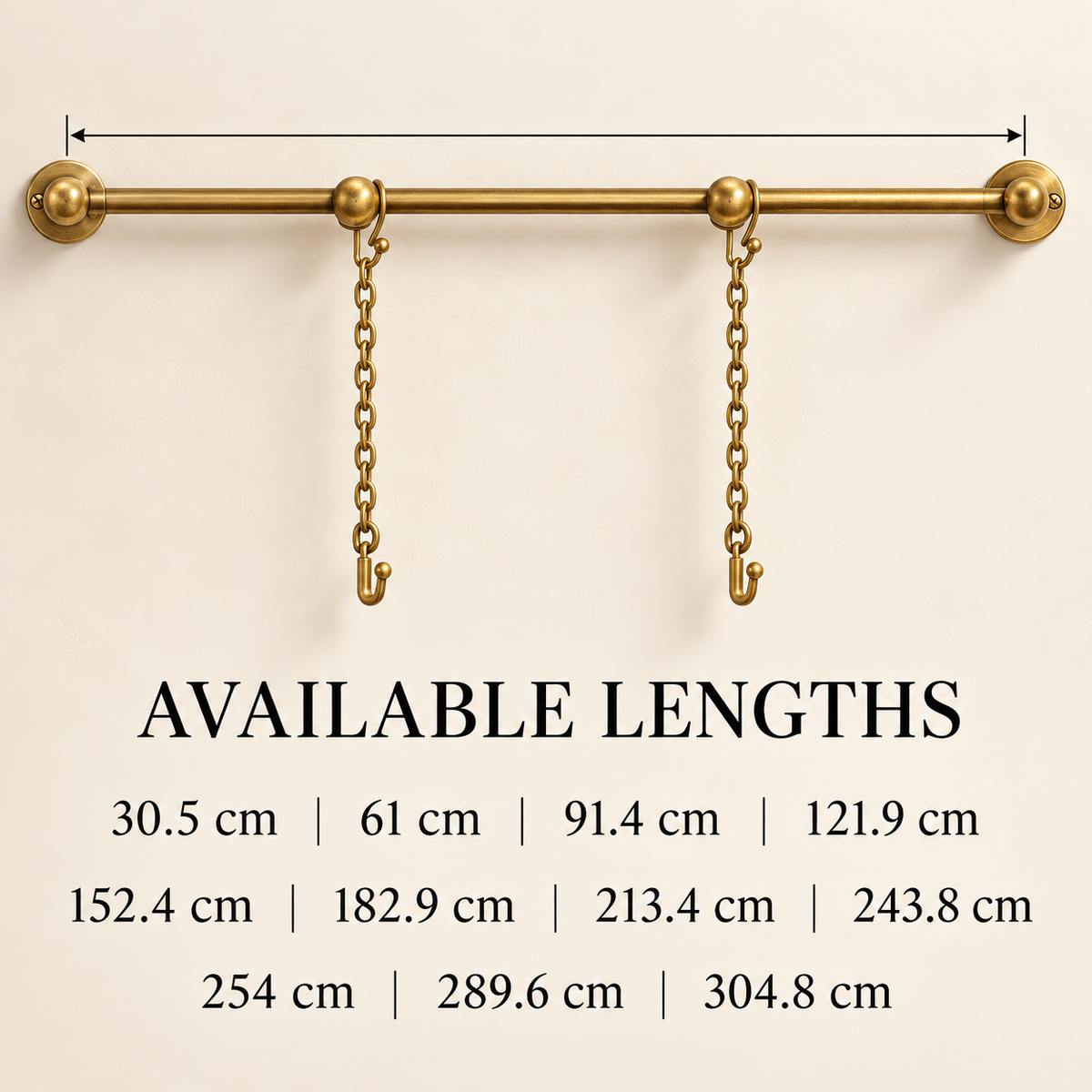 Available brass picture rail lengths in centimetres