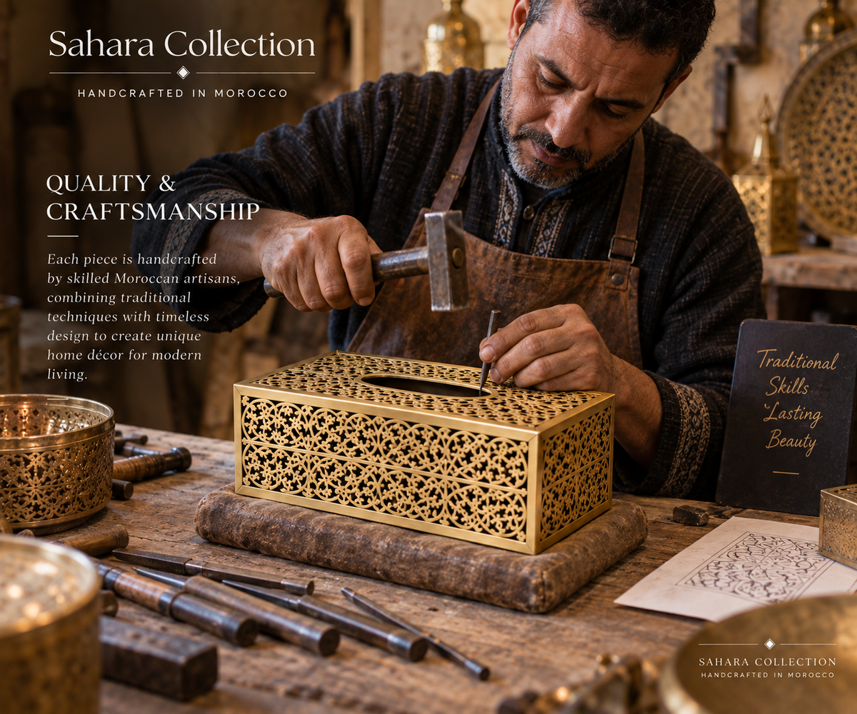 Sahara Collection Moroccan brass tissue box quality and craftsmanship