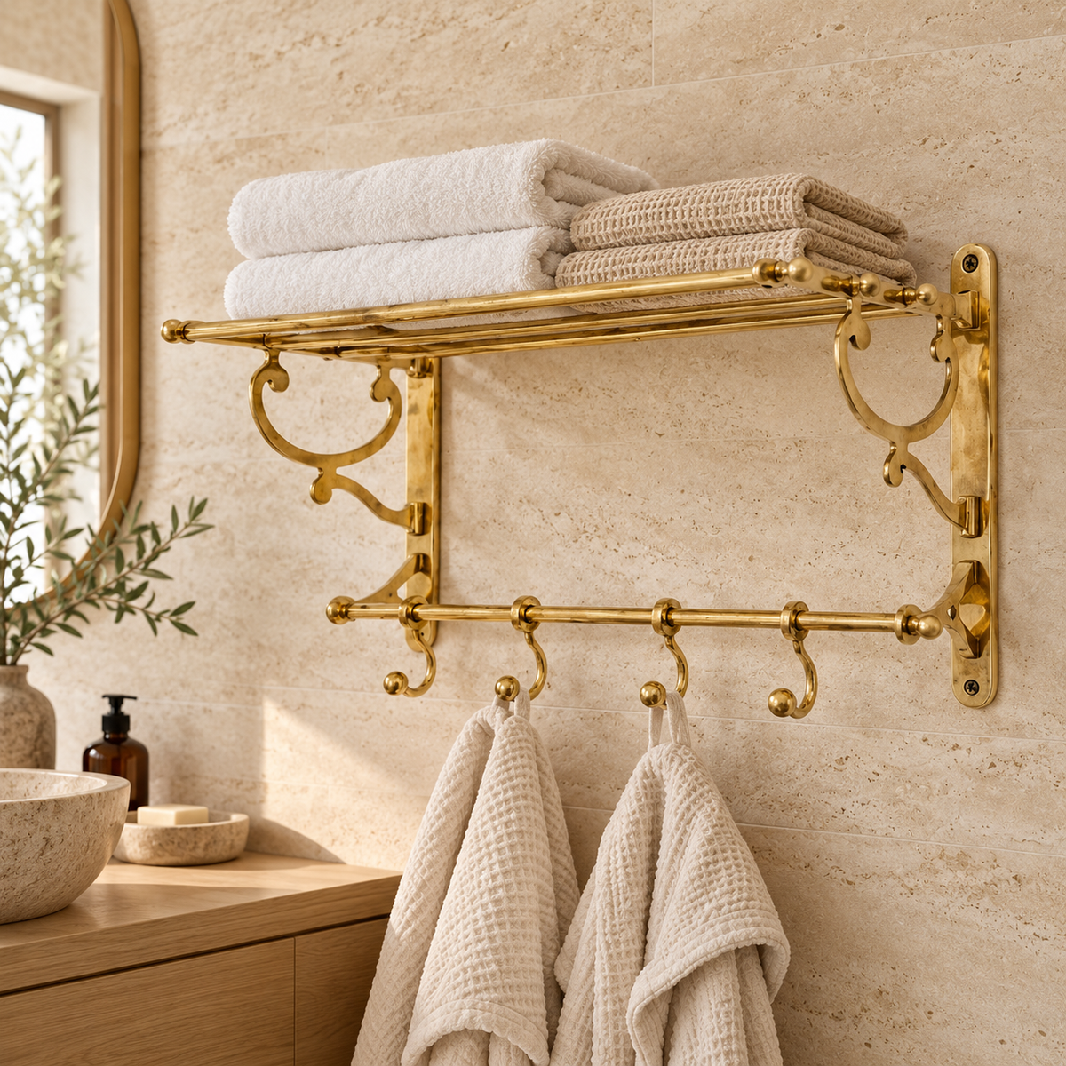 Brass towel rack installed in a luxury Australian bathroom