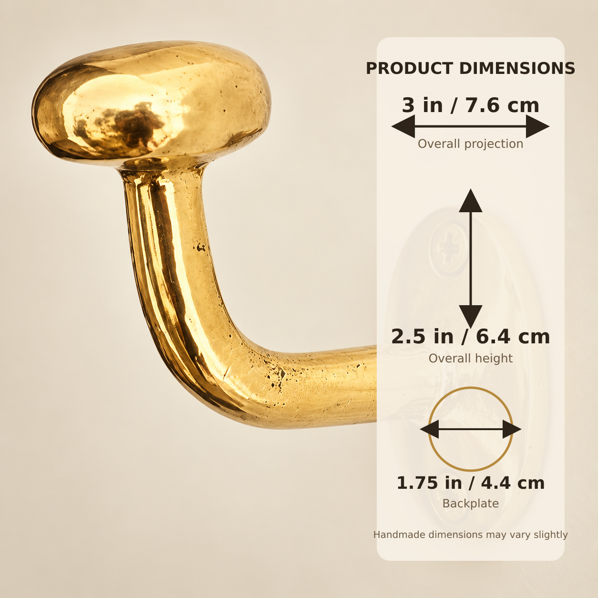 Unlacquered brass wall hook dimensions