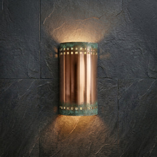 Copper Wall Sconce Light – Verdigris Patina Geometric Cut-Out | Handcrafted Moroccan Indoor & Outdoor Accent Lightin
