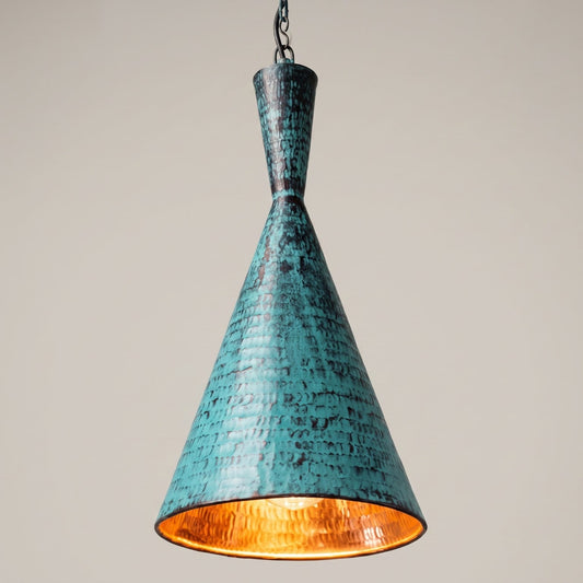 Handcrafted Verdigris Copper Pendant Light | Modern Moroccan Hanging Lamp | Luxury Artisan Ceiling Light