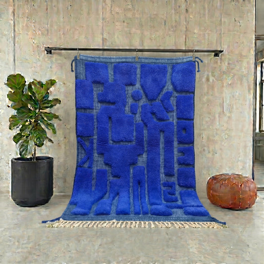 Modern Abstract Blue Berber Rug
