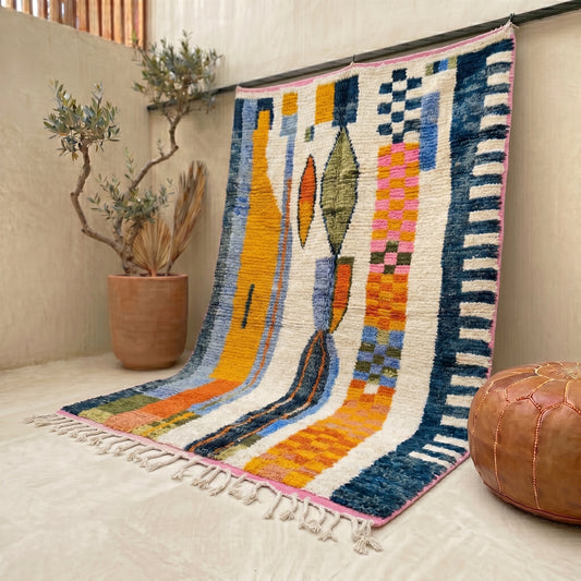 Polychrome Narrative Berber Rug | Handmade Moroccan Wool Rug | Artistic Colorful Shag Carpet | Custom Size Available
