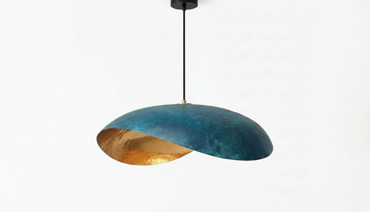 Large Copper Pendant Light – Blue Teal Patina Lamp | Handcrafted Moroccan Hammered Contemporary Ceiling Fixture