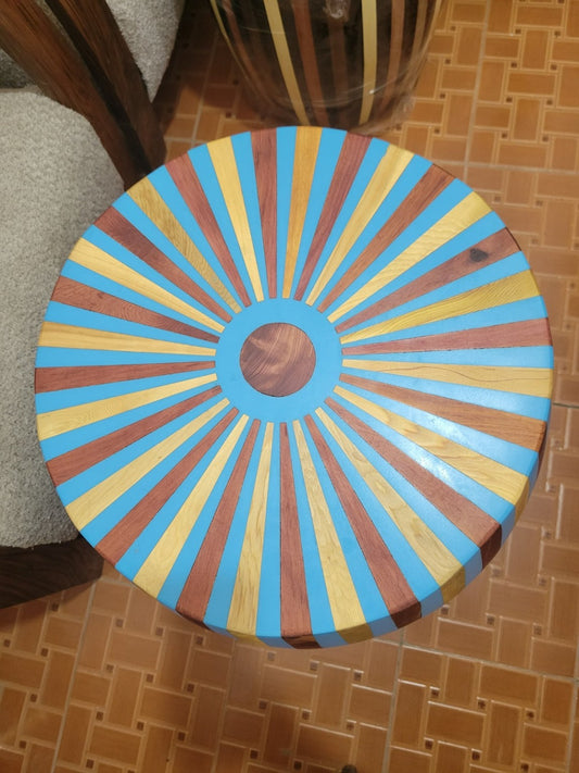 Marrakech blue cedar and resin side table – top view