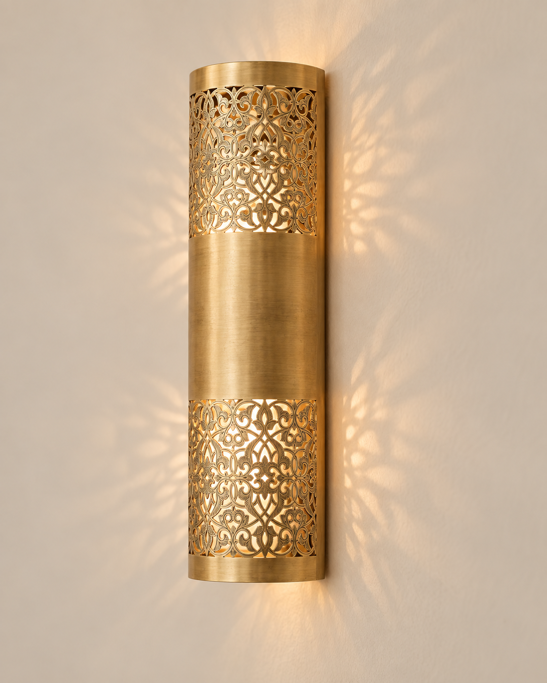 Side view of Moroccan brass wall sconce showing wall projection