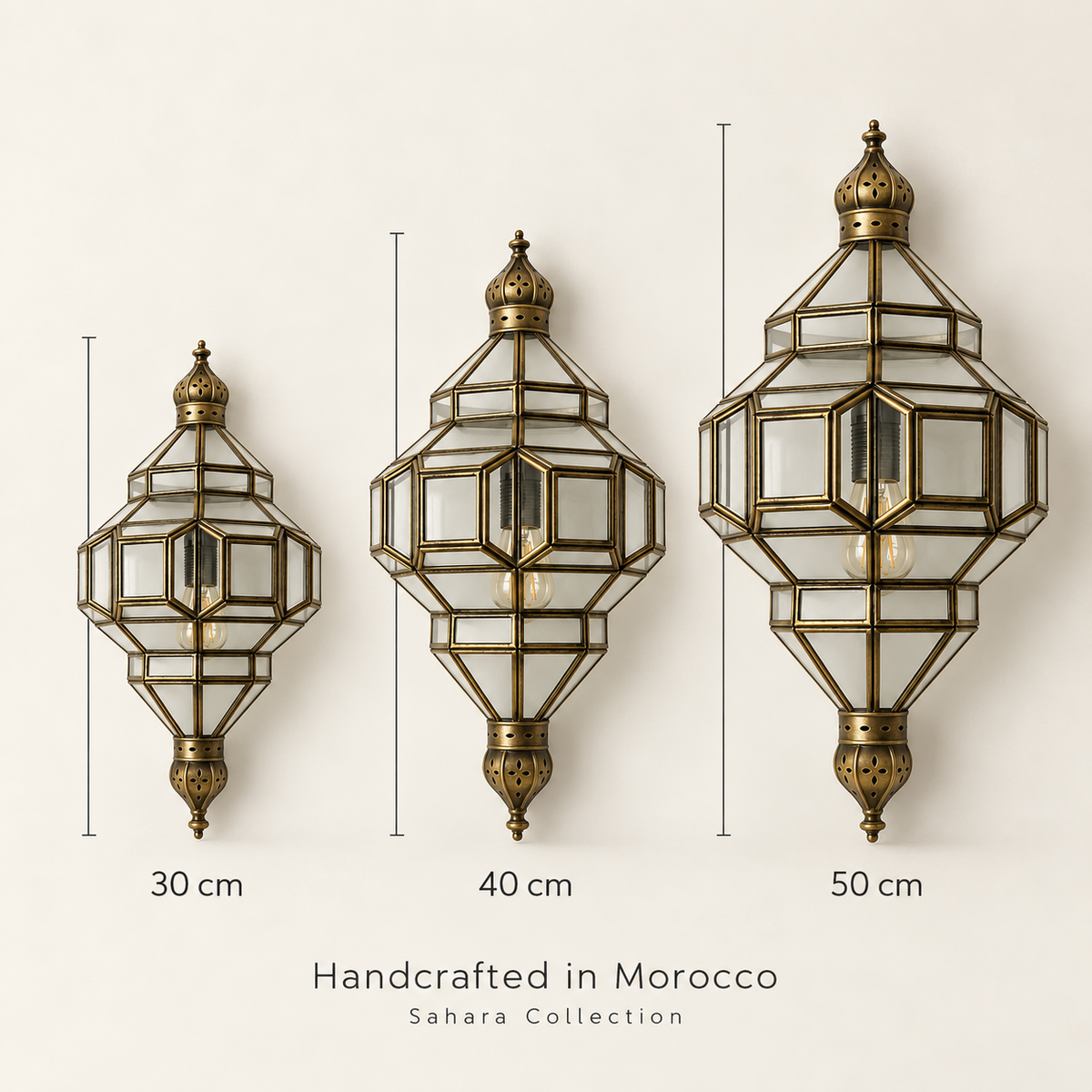 Marrakech wall lantern size comparison 30 cm 40 cm and 50 cm