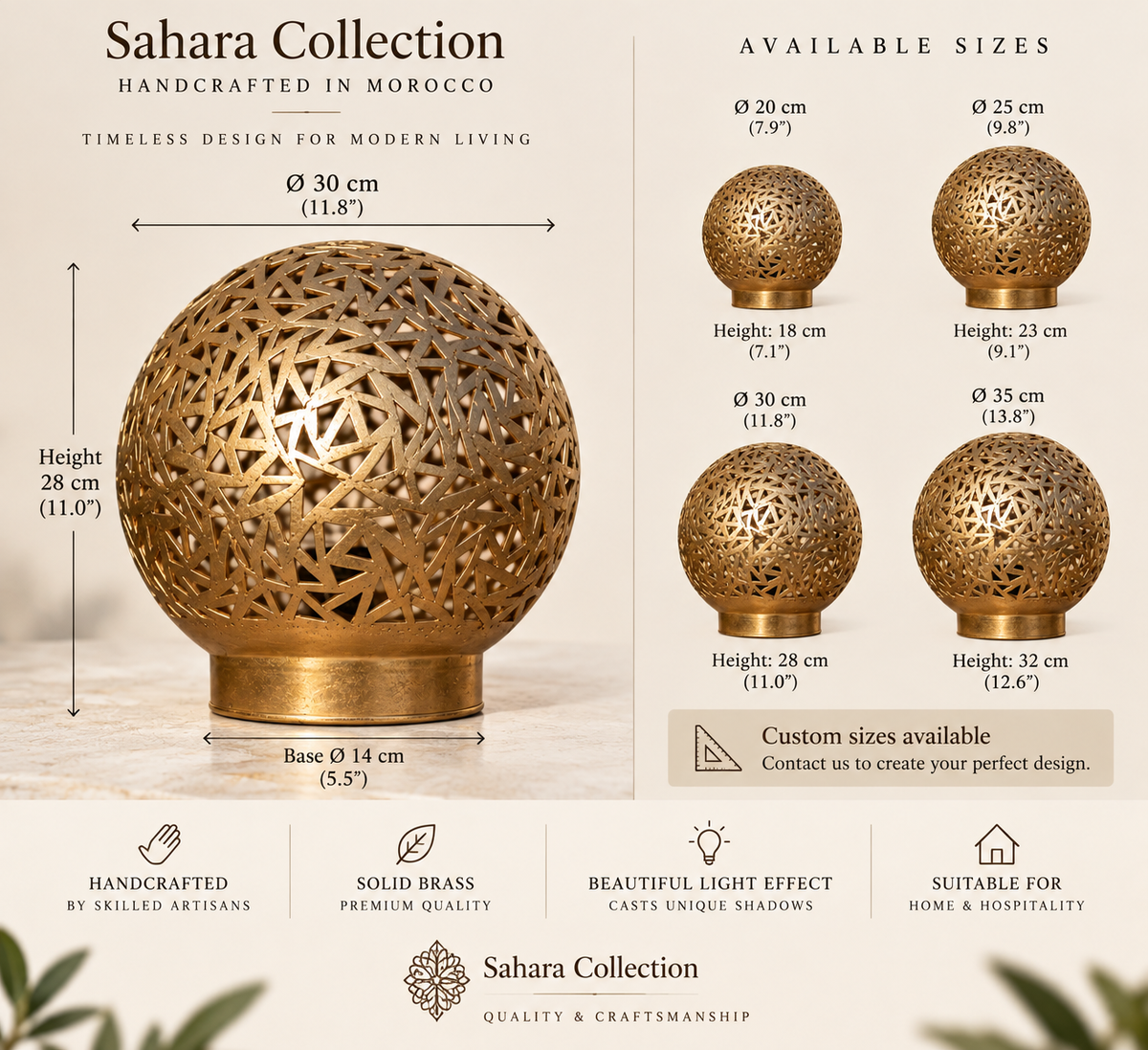 Sahara Collection Moroccan brass globe table lamp size guide
