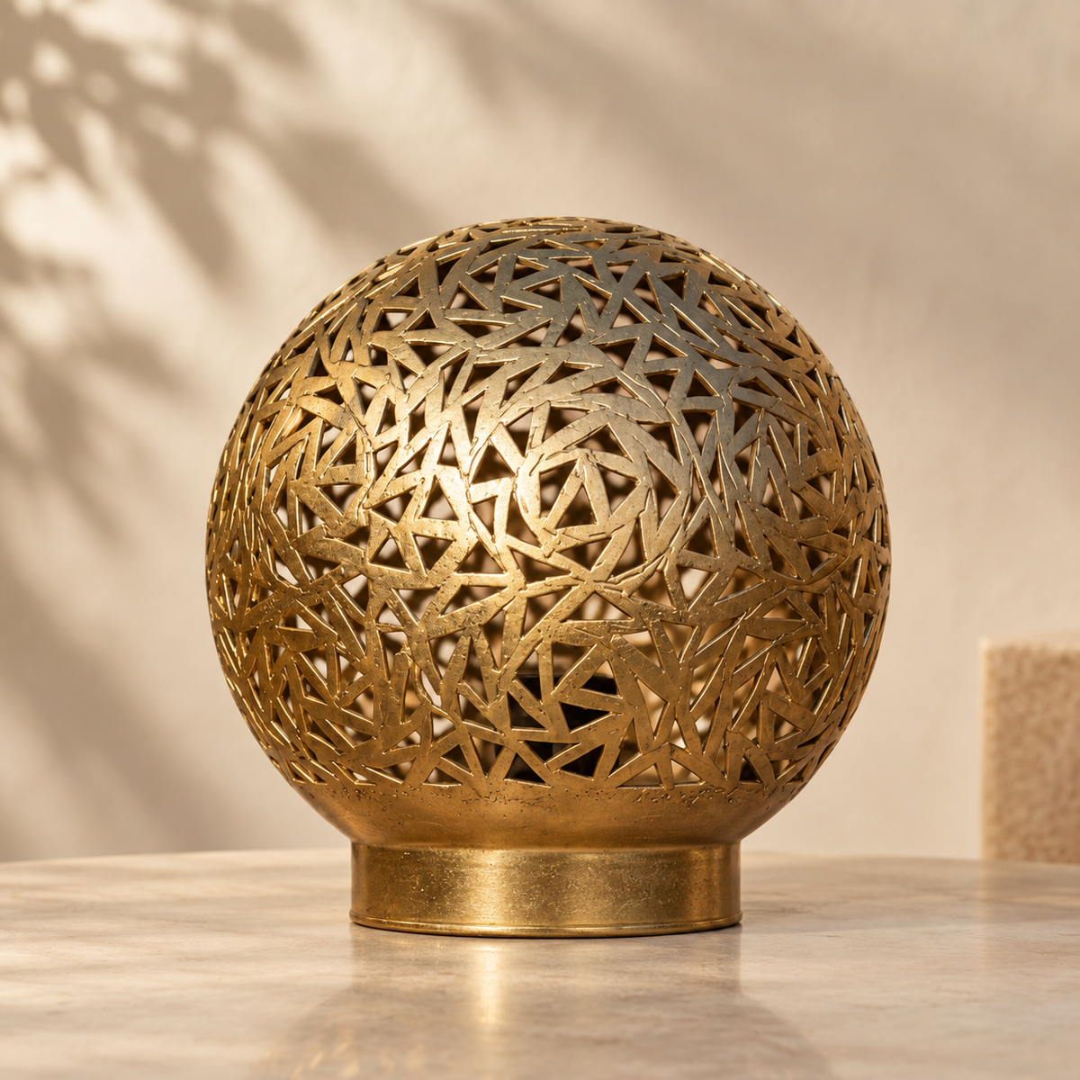 Handcrafted Moroccan solid brass floral globe table lamp