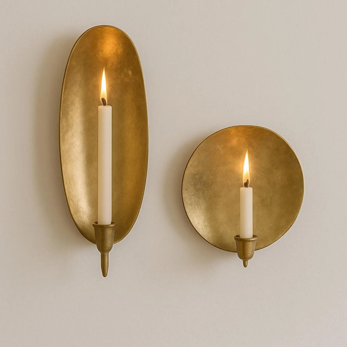 Handmade Moroccan brass wall candle sconces – oval and round set