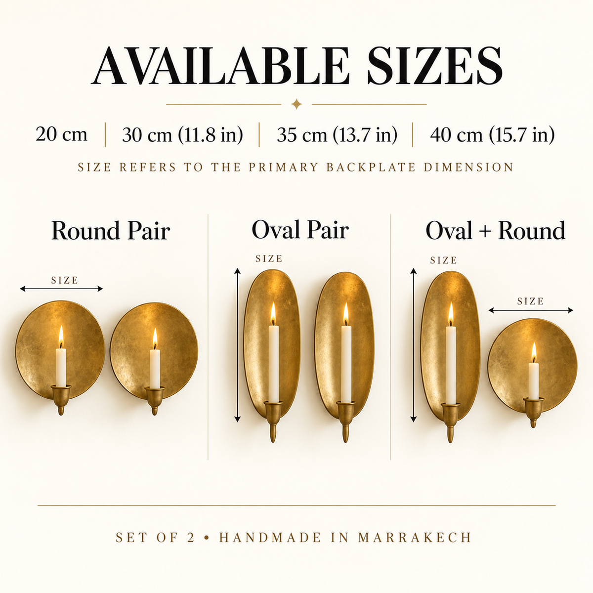 Moroccan brass wall candle sconce set styles and available sizes