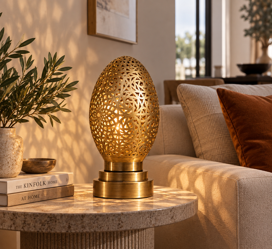 Moroccan brass egg table lamp in Australian luxury home