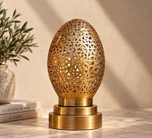 Moroccan pierced brass egg table lamp product image