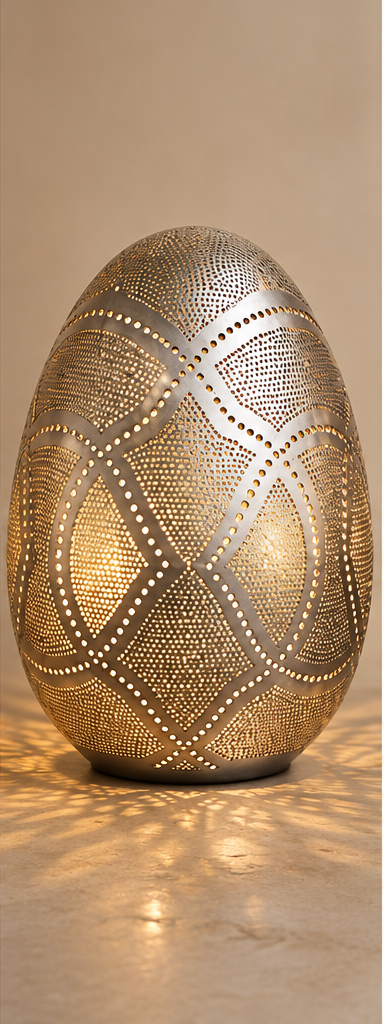 Moroccan egg lamp Silver finish