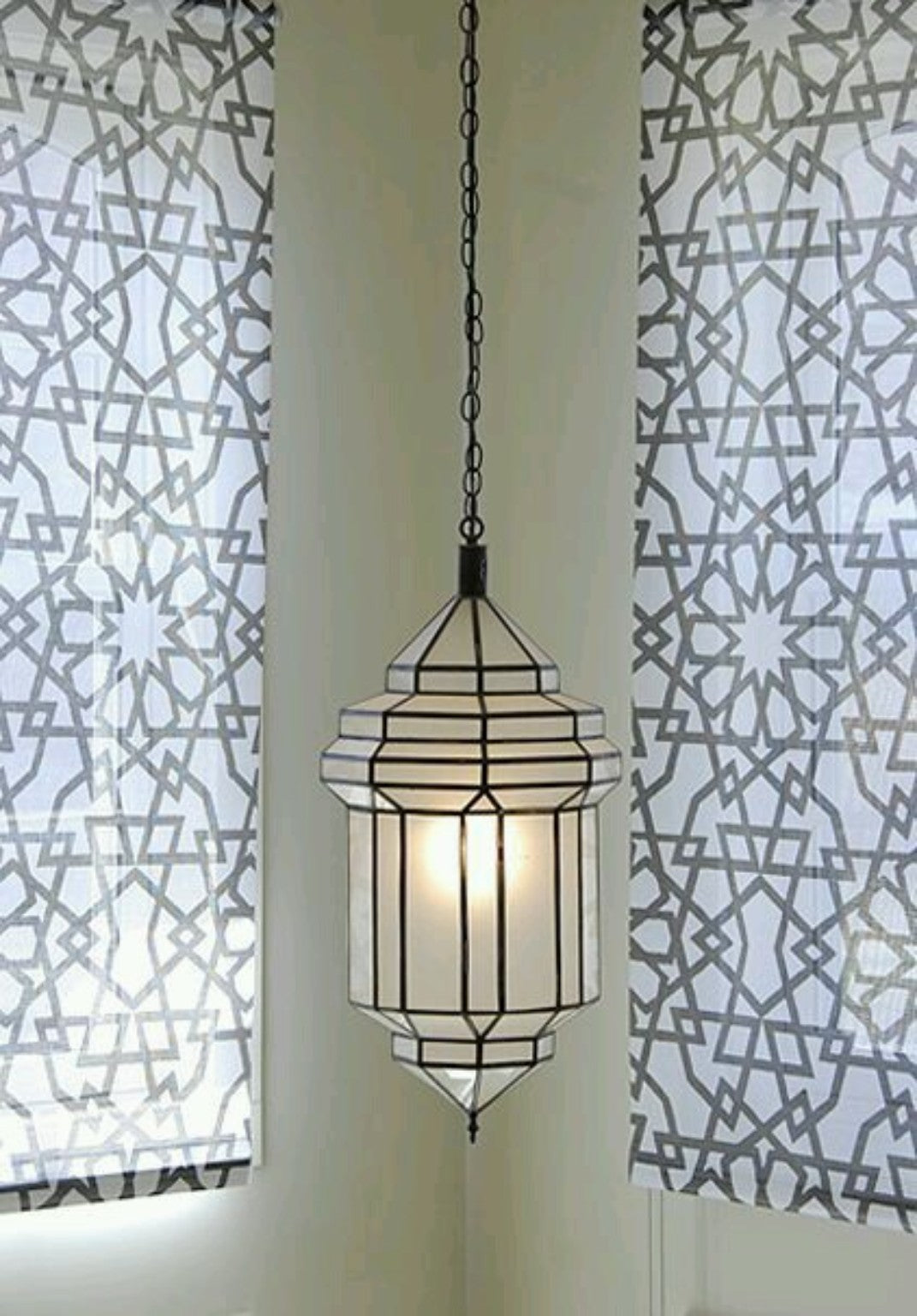 Handcrafted Moroccan geometric glass pendant lantern