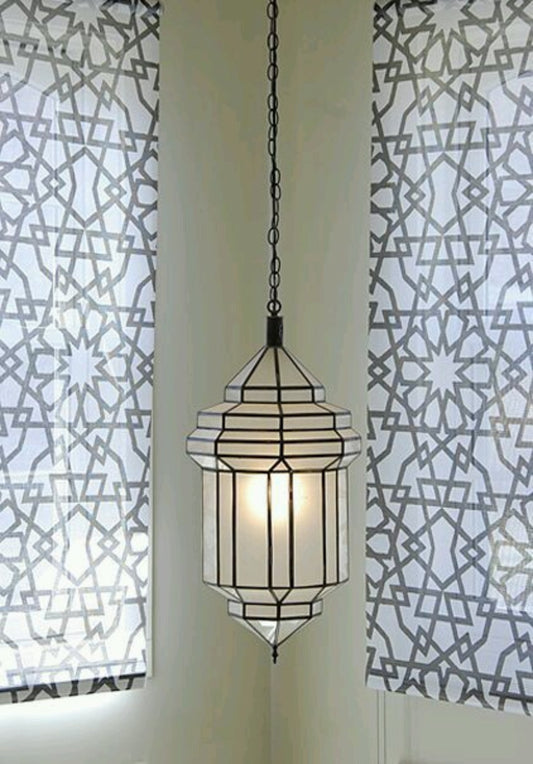 Handcrafted Moroccan geometric glass pendant lantern