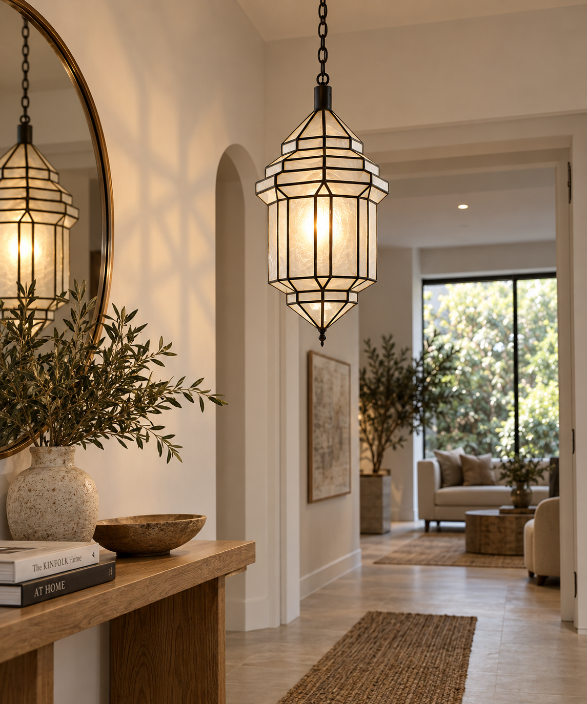 Moroccan geometric glass pendant lantern in an Australian luxury home