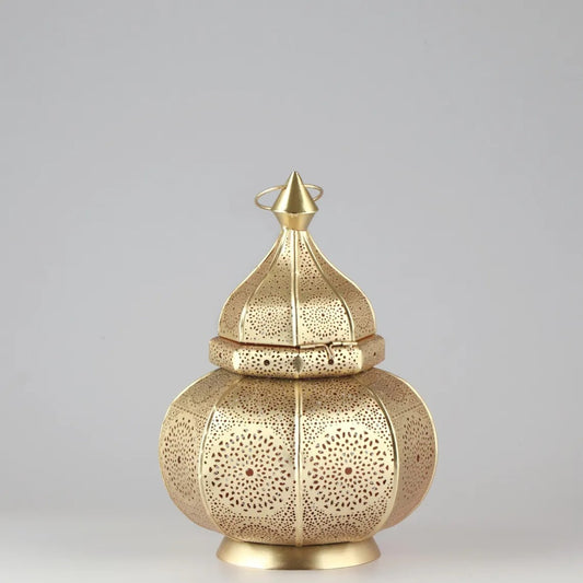 Handmade gold brass Moroccan pierced metal table lantern