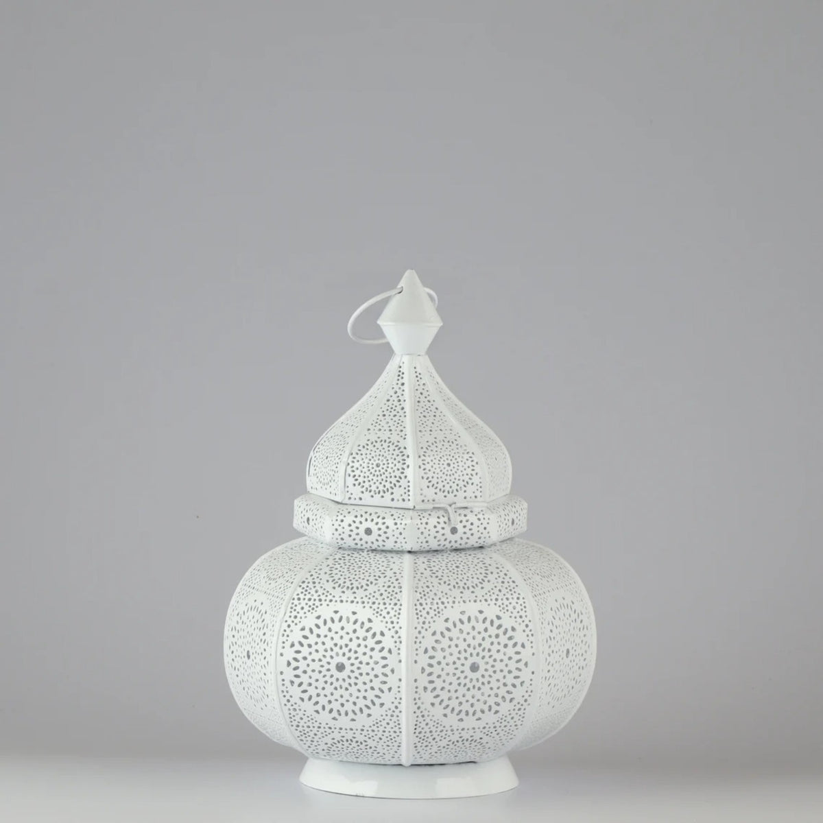 Handmade white Moroccan pierced metal lantern