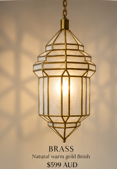 Moroccan geometric pendant lantern in Brass