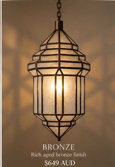 Moroccan geometric pendant lantern in Bronze