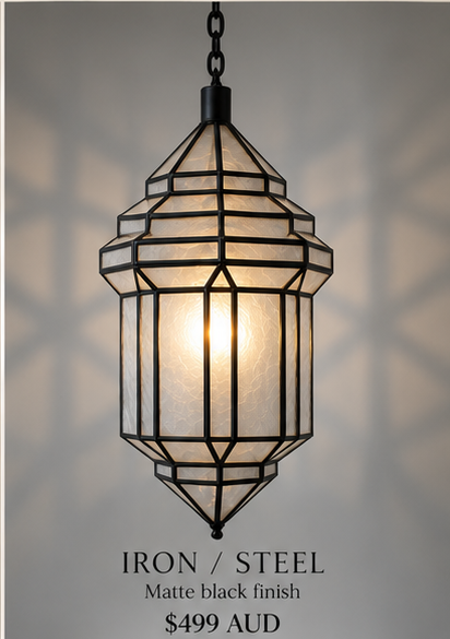 Moroccan geometric pendant lantern in Iron Steel