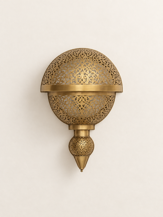 Gold Moroccan Serrouj globe brass wall sconce