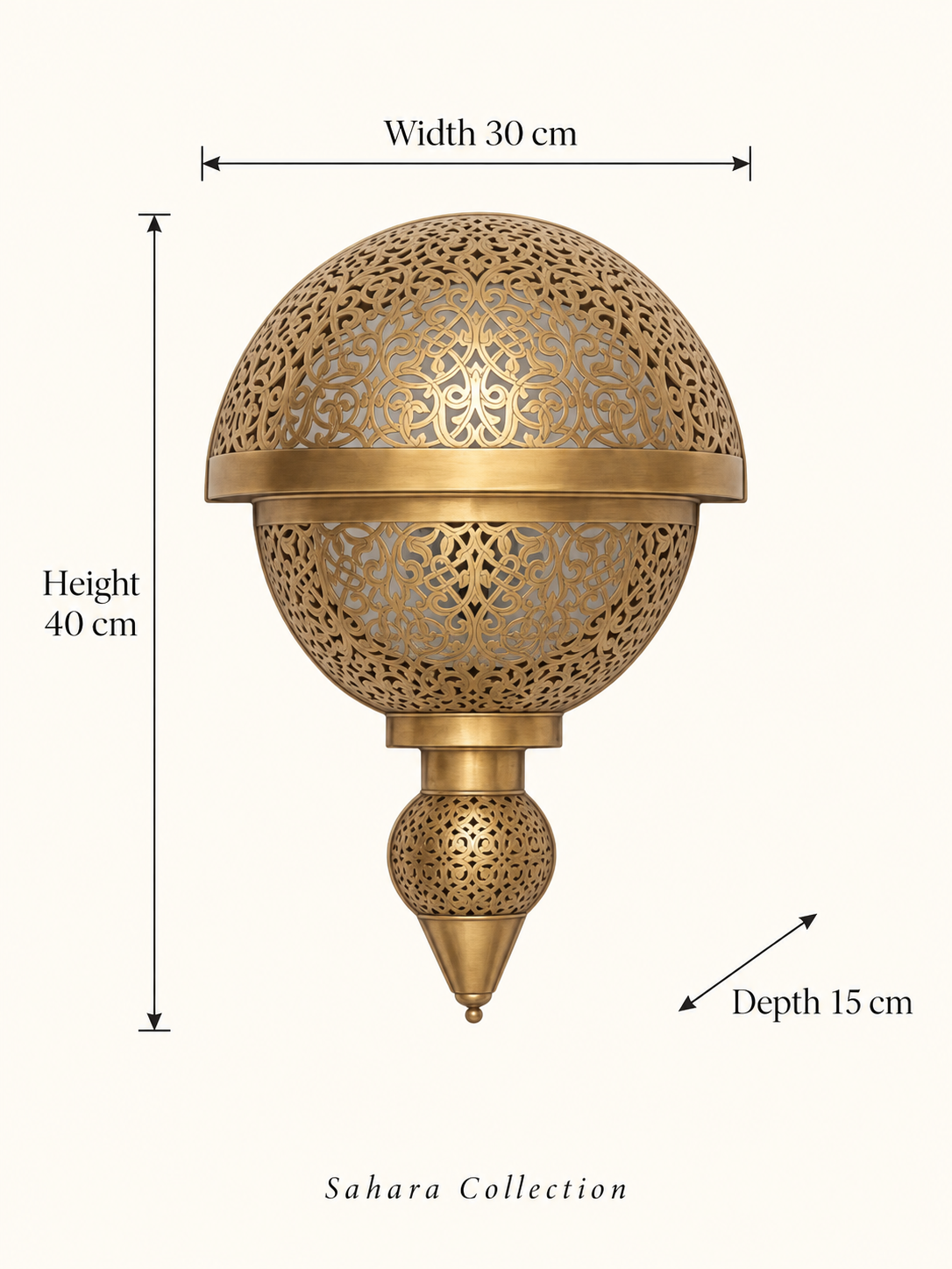 Wall sconce dimensions: 40 cm high, 30 cm wide and 15 cm deep