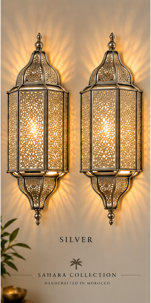 Moroccan wall sconces silver finish