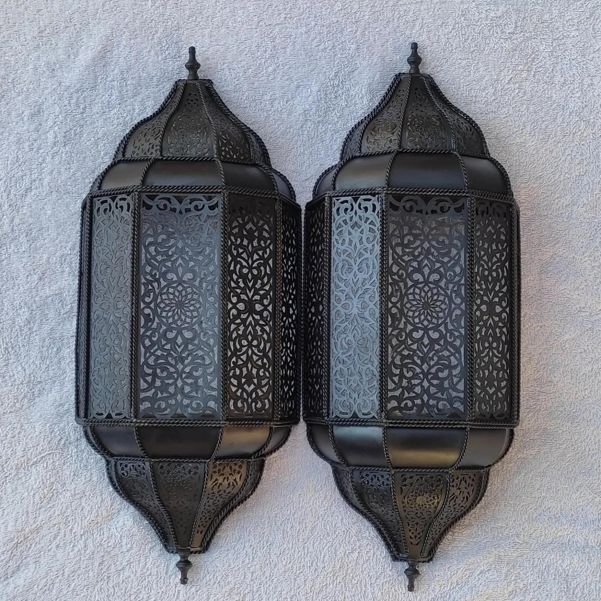 Moroccan wall sconces black finish pair