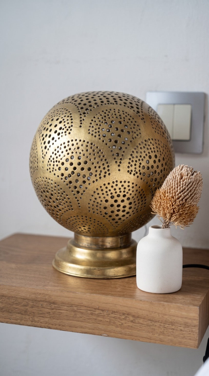 Original antique brass globe table lamp unlit