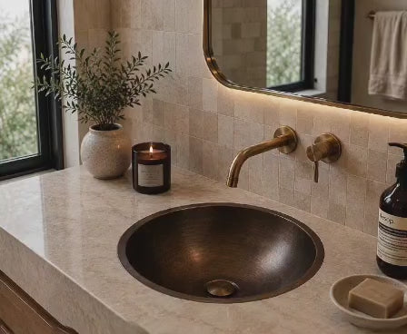 40cm handcrafted solid bronze undermount basin in a luxury bathroom – Sahara Collection