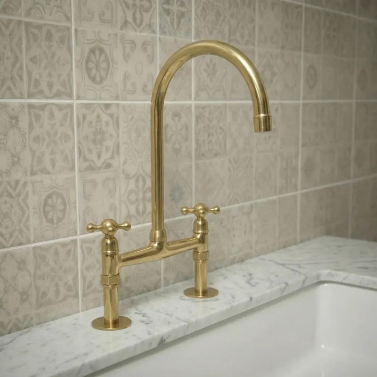 Handmade brass cross handle detail